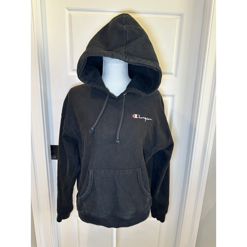 Champion Reverse Weave Hoodie Size Medium M Black Heavyweight Script Logo
